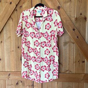 Floral Button-Front Women’s Dress in Cream and Pink